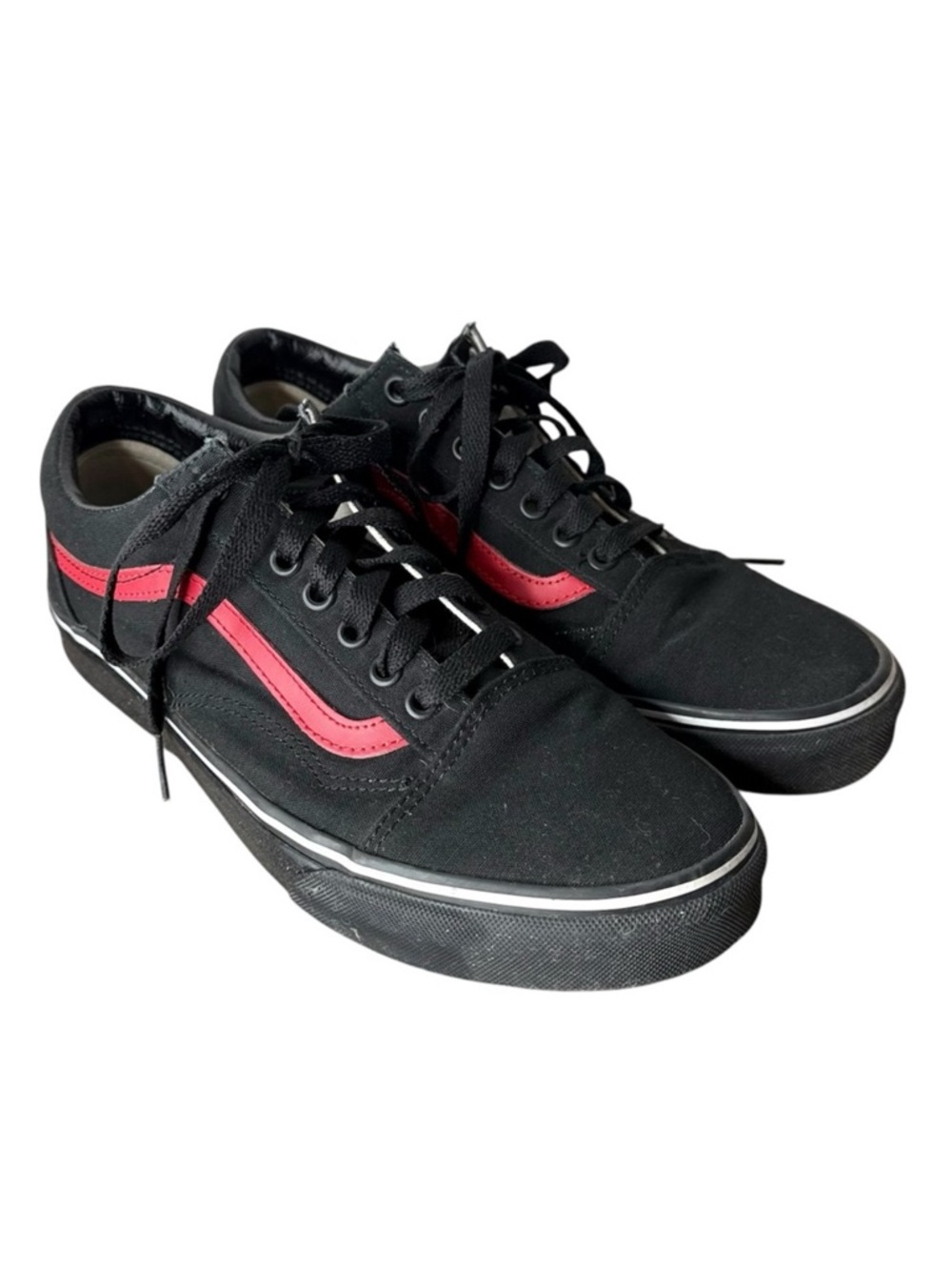 VANS CUSTOMS Black Red Lace Up Old Skool Skate Sneakers Off The Wall M 8 / W 9.5